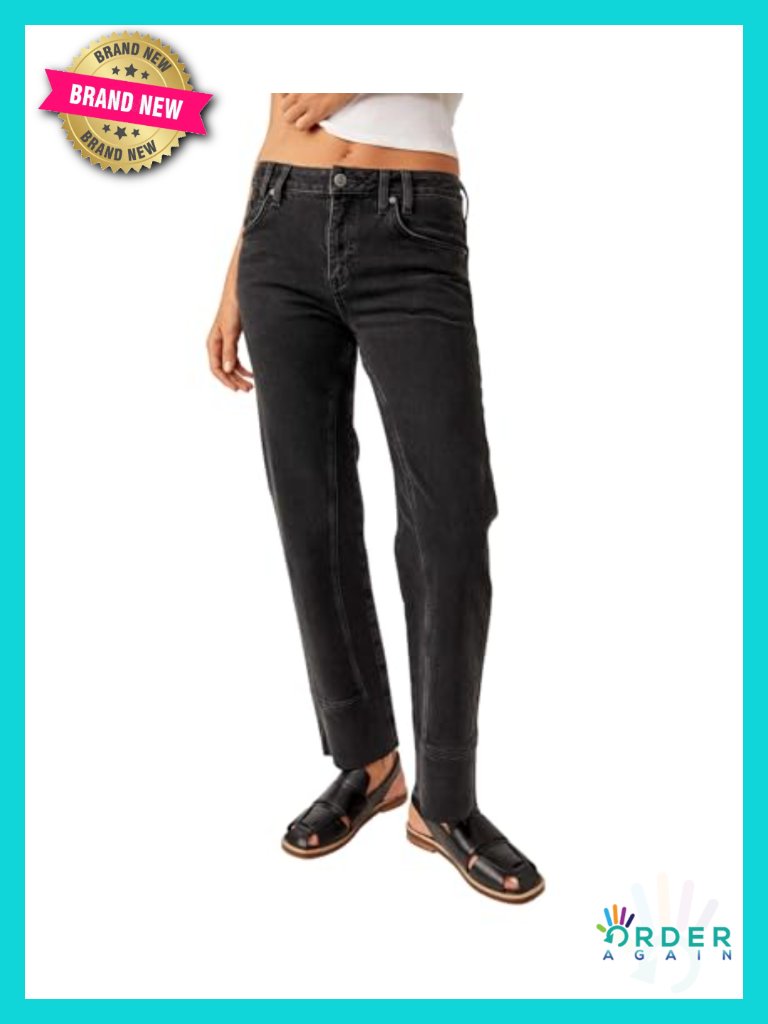 High-Rise Straight Leg Denim Jeans With Utility Seaming